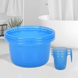heart home set of 6 bathroom combo set  bathroom set  3 piece tub-25 l amp 3 piece mug-1100 ml bathing set for bathroom  modern bathroom accessories set  transparent blue