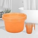 Heart Home Set of 6 Bathroom Combo Set | Bathroom Set | 3 Piece Tub-25 L &amp; 3 Piece Mug-1100 ml Bathing Set for Bathroom | Modern Bathroom Accessories Set | Transparent Orange
