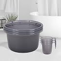 Heart Home Set of 6 Bathroom Combo Set | Bathroom Set | 3 Piece Tub-25 L &amp; 3 Piece Mug-1100 ml Bathing Set for Bathroom | Modern Bathroom Accessories Set | Transparent Gray