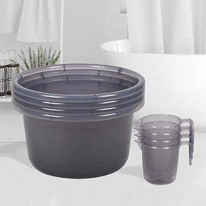 heart home set of 8 bathroom combo set  bathroom set  4 piece tub-25 l amp 4 piece mug-1100 ml bathing set for bathroom  modern bathroom accessories set  transparent gray