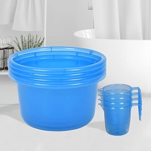 heart home set of 8 bathroom combo set  bathroom set  4 piece tub-25 l amp 4 piece mug-1100 ml bathing set for bathroom  modern bathroom accessories set  transparent blue