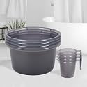 Heart Home Set of 8 Bathroom Combo Set | Bathroom Set | 4 Piece Tub-25 L &amp; 4 Piece Mug-1100 ml Bathing Set for Bathroom | Modern Bathroom Accessories Set | Transparent Gray