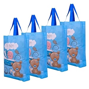 heart home shopping bag  non-woven gift bag  baby shower bag  reusable grocery bag  christmas gift bags  tote bags with handle  boy-print hand bag  pack of 4  sky blue
