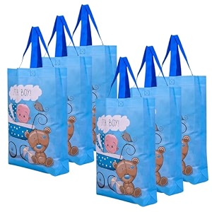 heart home shopping bag  non-woven gift bag  baby shower bag  reusable grocery bag  christmas gift bags  tote bags with handle  boy-print hand bag  pack of 6  sky blue