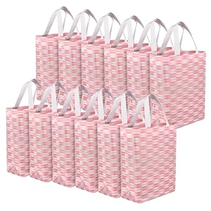 heart home shopping handbag zig-zag carry bag  pack of 12  pink