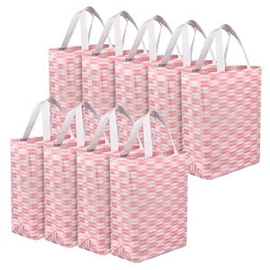 heart home shopping handbag zig-zag carry bag  pack of 9  pink