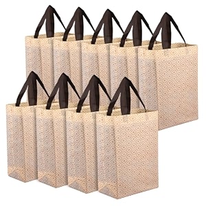 heart home unisex shopping handbag eye-print carry bag  pack of 9  cream