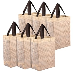 heart home unisex shopping handbag eye-print carry bag  pack of 6  cream