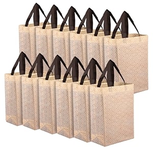 heart home shopping handbag eye-print carry bag  pack of 12  cream