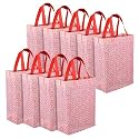 Heart Home Pink Star-Print Reusable Shopping Tote Bag, Pack of 9, 26 cm x 13 cm x 42 cm