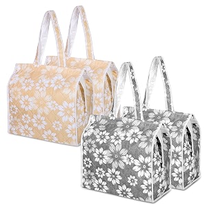 heart home shopping storage handbag  waterproof grocery tote  vegetable handle bag  reusable chain tote  flower quilted  pack of 4  multi