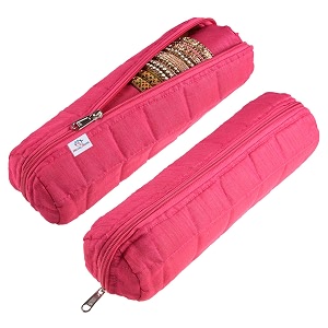 heart home single rod bangle box  polyester watch organizer for small jewellery  travelling bracelets organizer with zipper  pack of 2  pink