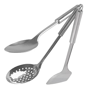 heart home stainless steel kitchen utensil cookware set kitchen tool- set of 3 skimmer amp spatula amp slotted turner silver
