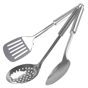 heart home stainless steel kitchen utensil cookware set kitchen tool- set of 3 skimmer amp solid turner amp slotted turner silver