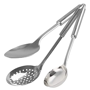 heart home stainless steel kitchen utensil cookware set kitchen tool- set of 3 skimmer amp slotted turner amp ladle silver