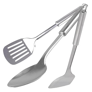 heart home stainless steel kitchen utensil cookware set kitchen tool- set of 3 spatula amp solid turner amp slotted turner silver