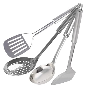 heart home stainless steel kitchen utensil cookware set kitchen tool- set of 4 skimmer amp spatula amp solid turner amp ladle silver