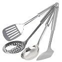 Heart Home Stainless Steel Kitchen Utensil, Cookware Set, Kitchen Tool- Set of 4 (Skimmer &amp; Spatula &amp; Solid Turner &amp; Ladle) (Silver)