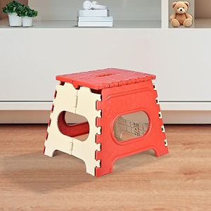 heart home foldable stool  collapsible camping chair for outdoor fishing hiking gardening travel  portable multipurpose sitting stool  small  cream amp red