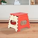 Heart Home Foldable Stool | Collapsible Camping Chair for Outdoor Fishing, Hiking, Gardening, Travel | Portable Multipurpose Sitting Stool | Small | Cream &amp; Red