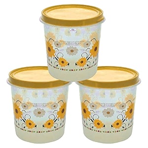 heart home storage containerdurable plastic floral design bpa free food kitchen organizer with lidfood utility jar 5 ltr pack of 3 yellow