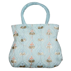 heart home traditional silk wallet hand bag  woman tote gifts hand bag  ladies purse handbag  curved shape embroidery handbag  light blue