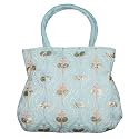 Heart Home Traditional Silk Wallet Hand Bag | Woman Tote Gifts Hand Bag | Ladies Purse Handbag | Curved Shape Embroidery Handbag | Light Blue