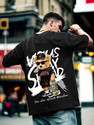 Heartees Cartoon Men Round Neck Black T-Shirt