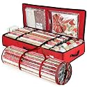 Hearth & Harbor Wrapping Paper Storage Container and Clear Wrap Paper Holder - Christmas Storage Bag with Interior Pockets - Fits Up to 36 Rolls of 40" - Tear Proof, Red