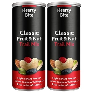 hearty bite classic dry fruits and nut trail mix  roasted almonds cashew nuts pistachios pumpkin seeds with cranberries black raisins  trail mix - on the go healthy snacks - 300 grams pack of 2 - 150g each