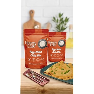 hearty eats pizza millet chilla dosa mix natural healthy protein amp energy rich breakfast  instant chilla mix no maida 225 grams vegan pack of 2