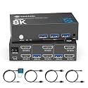 Hearvo 8K@60Hz HDMI KVM Switch 2 Monitors 2 Computers,USB 3.0, Wired Remote