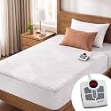 Heated Mattress Electric Pad Twin Size Single Control Bed Warmer, Deep Pocket, Side Storage Pouch for Controller, Machine Washable, 3D Air Layer Fabric, 39"x75", Off White