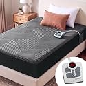 Heated Mattress Electric Pad Twin Size Single Control Bed Warmer, Deep Pocket, Side Storage Pouch for Controller, Machine Washable, 3D Air Layer Fabric, 39"x75", Black Charcoal