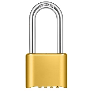 heavy duty 4-digit combination padlock brass  resettable code lock with 10000 combinations amp 8mm alloy steel long shackle  high security metal padlock for gym locker gate amp travel gold