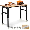 Heavy-Duty Adjustable Garage Workbench 60" L x 24" W – 2000 LBS Capacity with ETL Power Outlet, Rubberwood Top for Woodworking, Welding, Crafting &amp; Home Office (29.5"-39.4" Height Adjust)​