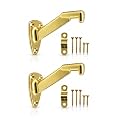 Heavy Duty Brass Plated Zinc Handrail Brackets Extended Neck Wall Mount Design Includes Screws for Stair Railing Support 2 Pack | HOWTOOL