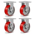 Heavy Duty Casters, 5"X 2" Industrial Rigid Caster Wheels with 4000lbs Total Capacity, Plate Casters Set of 4 Polyurethane Wheels for Platform Truck Dolly Cart(4 Rigid)
