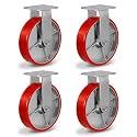 Heavy Duty Casters, 8"X 2" Industrial Rigid Caster Wheels with 6000lbs Total Capacity, Plate Casters Set of 4 Polyurethane Wheels for Platform Truck Dolly Cart(4 Rigid)