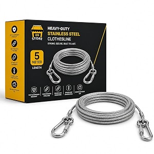 heavy duty clothes drying rope with hooks stainless steel wire clothesline for balcony bathroom amp outdoor use 5 meter