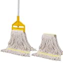 Heavy Duty Commercial Industrial Mop, Loop-End String Wet Mop with Extra Replacement Heads, 59 Inch Long Handle for Floor Cleaning – Home, Garage, Warehouse, Office