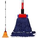 Heavy Duty Commercial Mop with 77inch Long Handle, Looped-End String Wet Mop with 2 Heads for Home, Garage, Office Floor Cleaning (Blue-Orange)