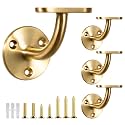 Heavy Duty Gold Handrail Brackets for Indoor Stairs, 304 Stainless Steel Stair Railing Bracket, Wall Mount Banister Brackets for Wood & Metal Stair Railing (4 Pack)