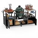 Heavy-Duty Outdoor Grill Cart with Stainless Steel Top, Rolling BBQ Prep Station Table for Large Ceramic Grills & Smokers, 67-Inch Metal Grill Stand with 2 Storage Cabinets, 6 Wheels, Black
