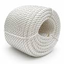 Heavy Duty Twisted PP/Polyester/Nylon Rope, Weather-Resistant &amp; Waterproof Rope for Pool, Marine, Camping, Household Use, Construction &amp; Rigging Applications (White, 1/4in X 98FT)