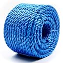 Heavy Duty Twisted PP/Polyester/Nylon Rope, Weather-Resistant &amp; Waterproof Rope for Pool, Marine, Camping, Household Use, Construction &amp; Rigging Applications (Blue, 3/8in X 98FT)