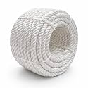 Heavy Duty Twisted PP/Polyester/Nylon Rope, Weather-Resistant & Waterproof Rope for Pool, Marine, Camping, Household Use, Construction & Rigging Applications (White, 5/16in X 98FT)