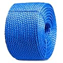 Heavy Duty Twisted PP/Polyester/Nylon Rope, Weather-Resistant &amp; Waterproof Rope for Pool, Marine, Camping, Household Use, Construction &amp; Rigging Applications (Blue, 1/4in X 328FT)