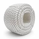 Heavy Duty Twisted PP/Polyester/Nylon Rope, Weather-Resistant & Waterproof Rope for Pool, Marine, Camping, Household Use, Construction & Rigging Applications (White, 1/2in X 98FT)