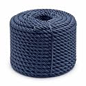 Heavy Duty Twisted PP/Polyester/Nylon Rope, Weather-Resistant & Waterproof Rope for Pool, Marine, Camping, Household Use, Construction & Rigging Applications (Navy, 5/16in X 98FT)